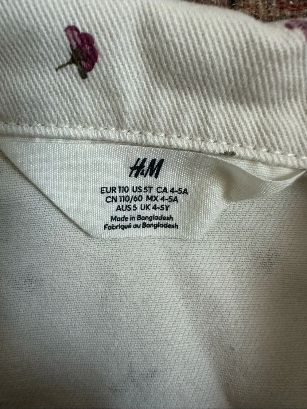 H&M Cream Denim Jacket with Tiny Pink Floral Print